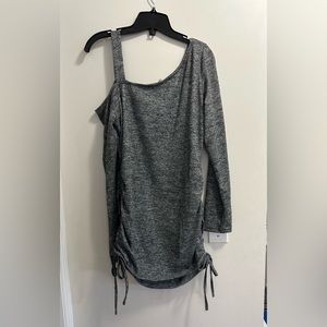 Brand: ROSEGAL Drawstring solid skew collar sweater size:XL color: Gray
